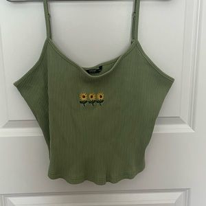 Green sunflower cropped tank top